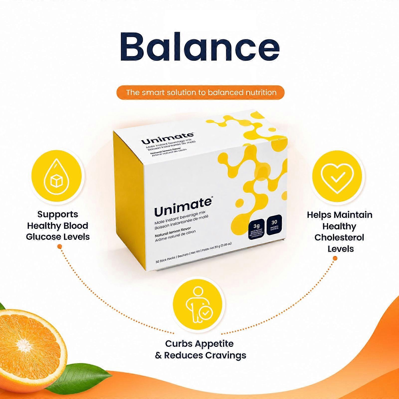 Unicity Unimate 30 Lemon Sachets Yerba Mate Drink Energy Focus Fresh
