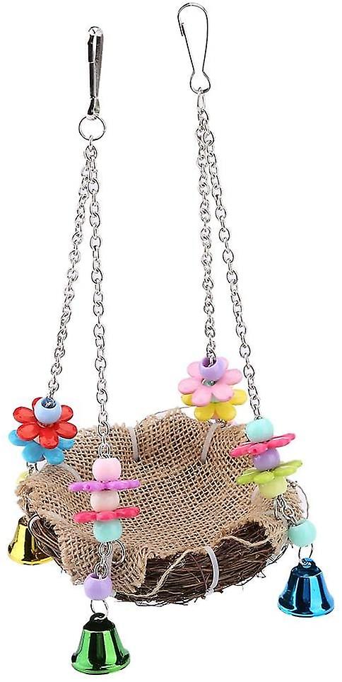 Bird Rattan Nest, Parrot Hanging Swing Toys with Bells Bird Cage Hammock for Cockatoo Macaw Amazon A