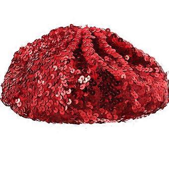 Women Fashion Berets Sparkle Sequins Beanie Hat Costume Accessories for Dance Performance (Red)