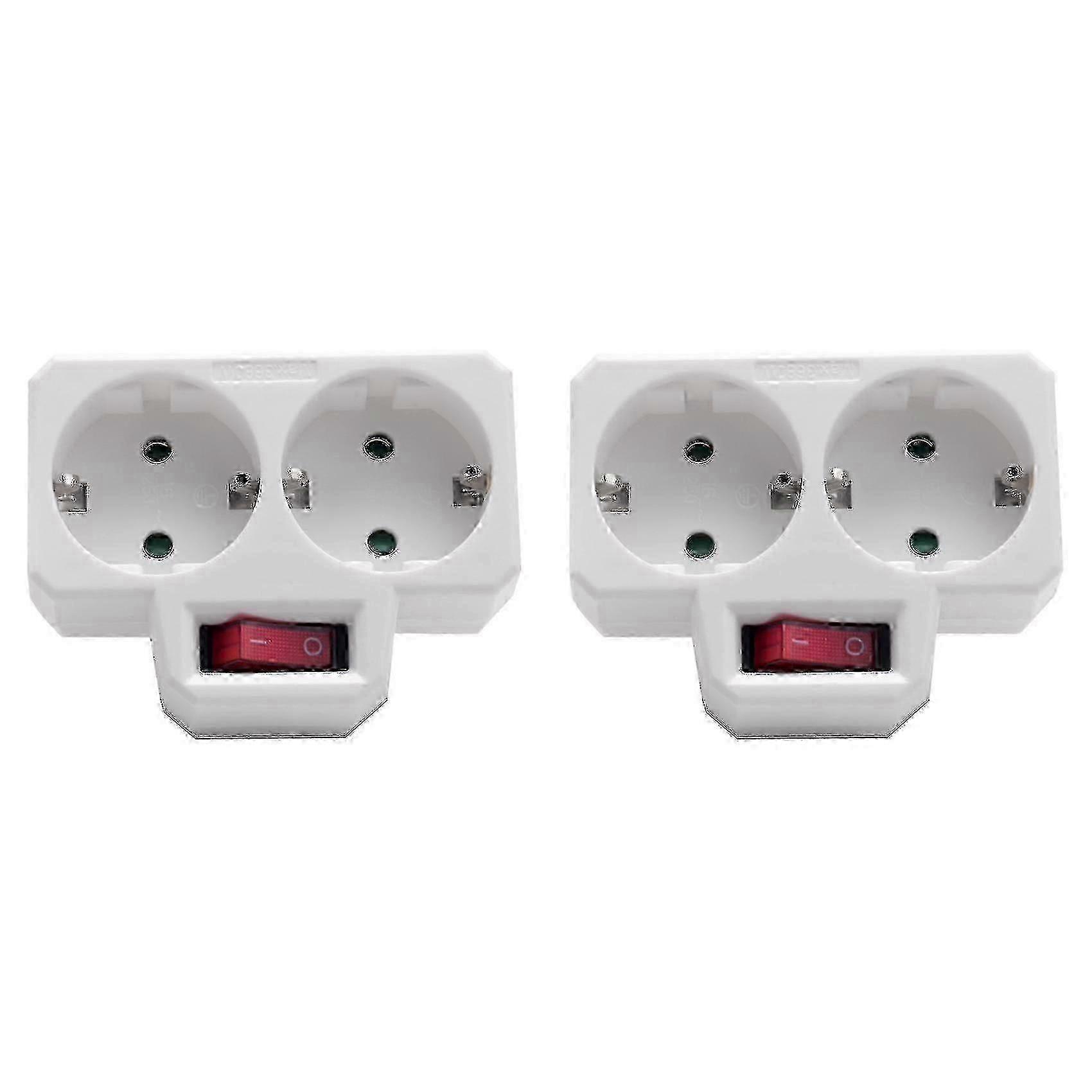 Socket Adapter, Double Plug for Socket, Double Socket with Switch 3800W for Office, Home or Travel, EU Plug (2 Pack)