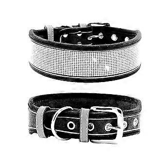 Rhinestone Dog Collar, Dazzling Sparkling Soft Suede Reflective Large Dog Collar Crystal Diamond Collar for Medium & Large Dogs (M:15-19", Black)