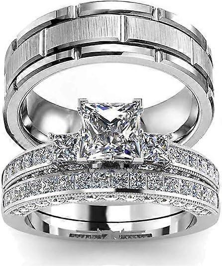 Two-ring wedding ring set, unisex commitment rings, couple's bridal set, women's