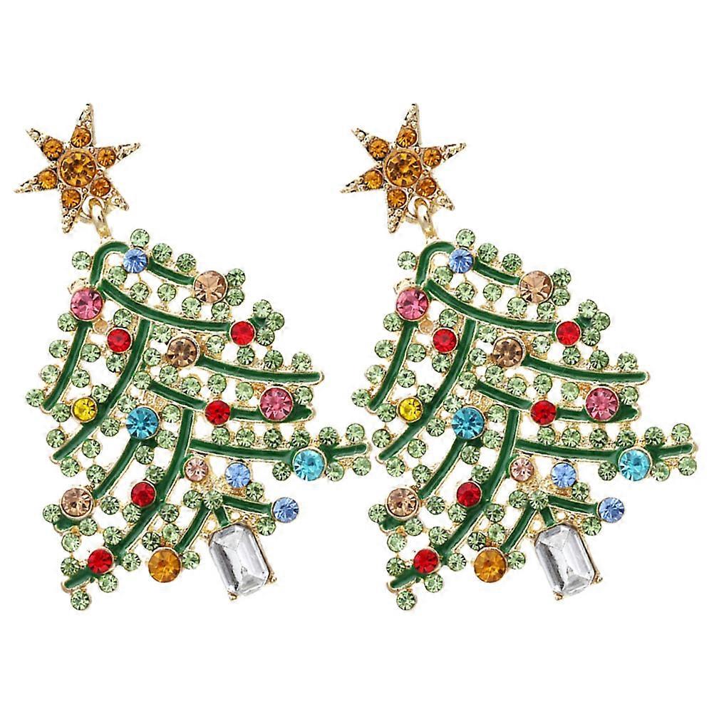 1 Pair Ear Stud Post Earring Xmas Tree Shape Festive Earring Statement Earring
