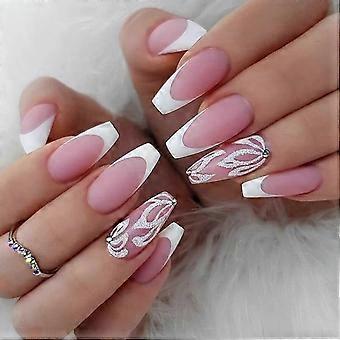 24 Pcs Flower French Tip Press On Nails