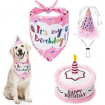 Dog Birthday Bandana Set with Hat & Cake Toy - Perfect for Small Medium Large Dogs - Party Supplies Gift