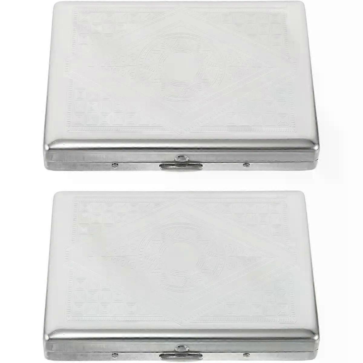 Metal Cigarette Case Silver 2pcs with Double-Sided Spring Clip