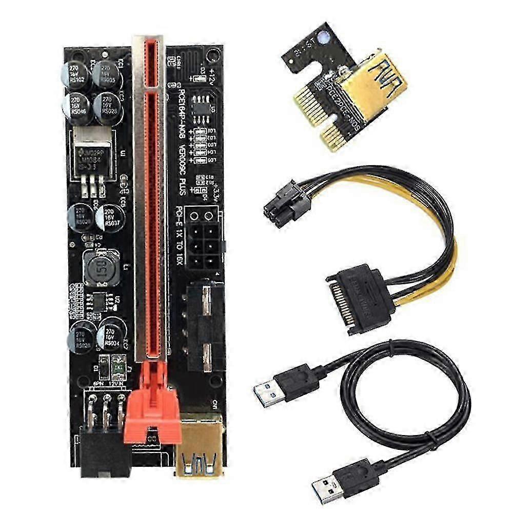PCI-E Riser Extender Adapter Card, USB3.0, 8 Solid Capacitors, 6PIN Interface, Multi-layer Shielded Wire, Fixed Buckle, Compatible with Linux, XP, Win
