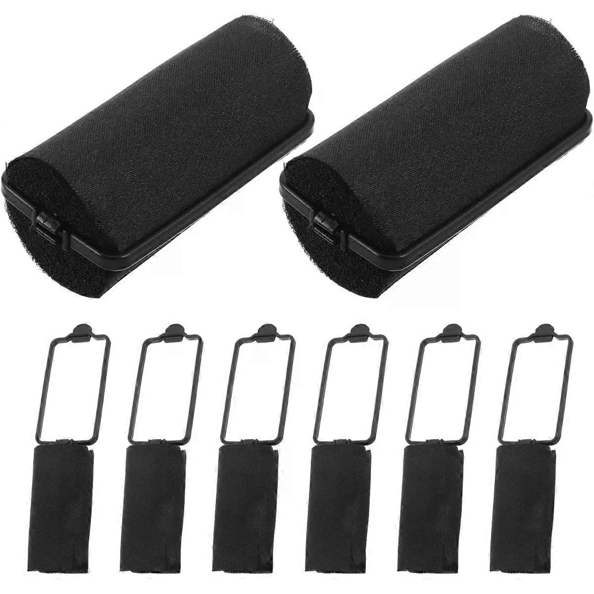 8pcs Black Hair Rollers Clipless Heatless Sponge Cloth Curlers