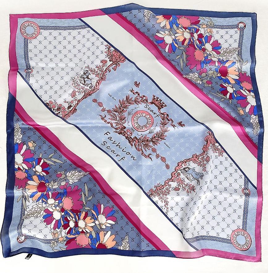 (blå, lilla og rød krysantemum) temperament tynn all-match skjerf retro print liten firkant