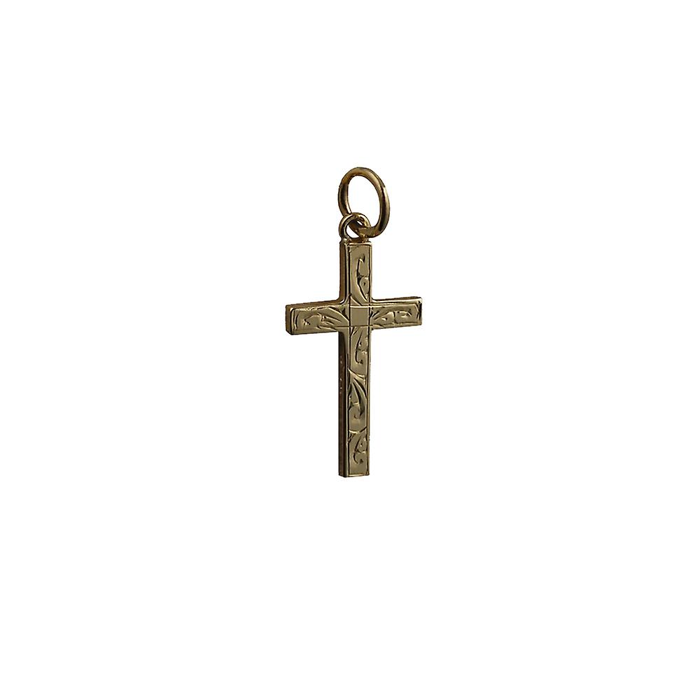 9ct Gold 20x12mm hand engraved solid block Cross