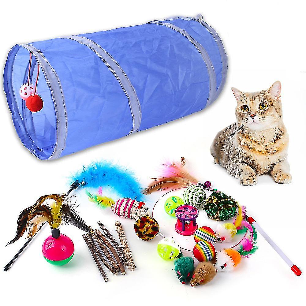 18 Pack Cat Tunnel Play Set Retractable Cat Feather Toy Set Balls Cat Toy Funny Cat Stick