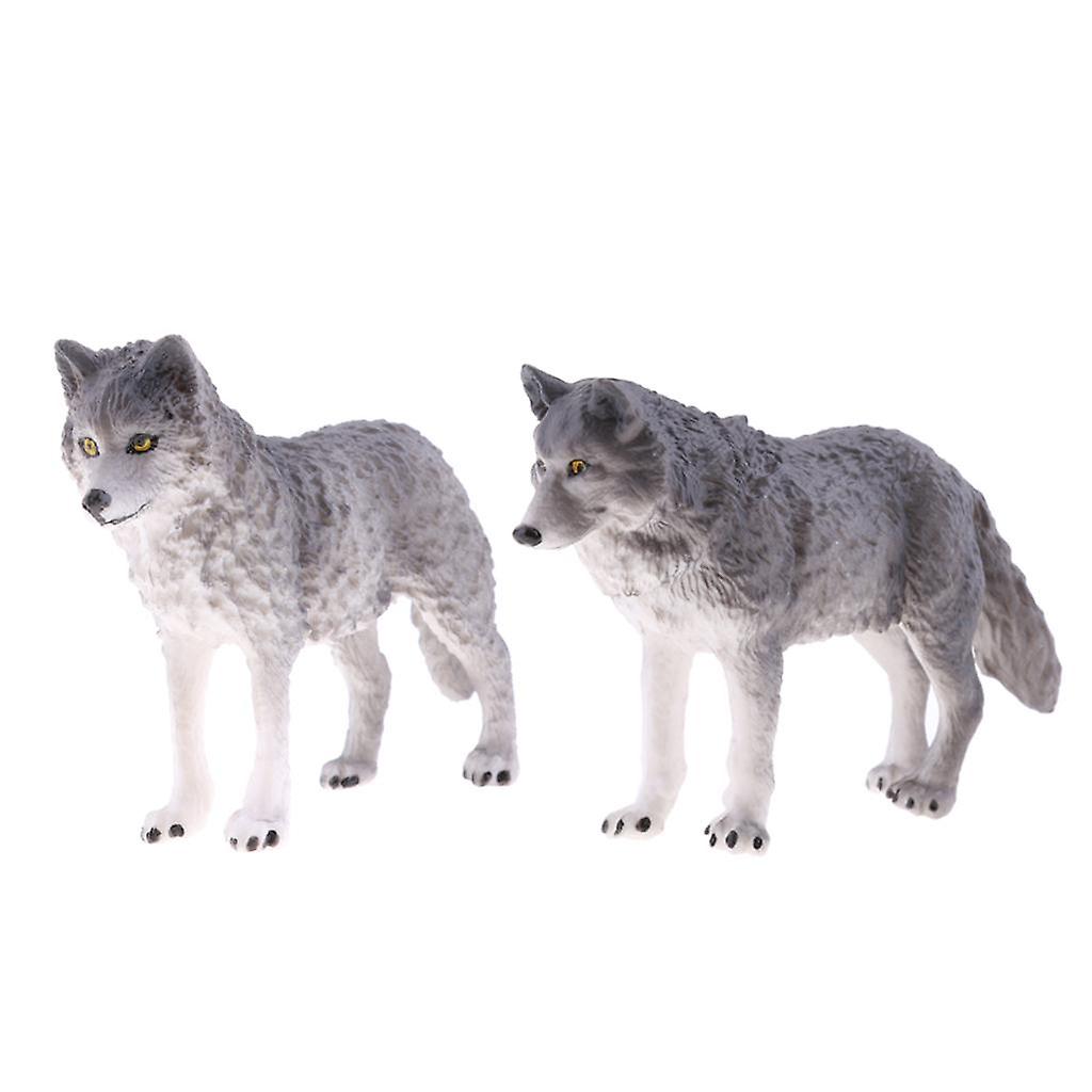 2 Pieces Realistic Wolf Animal Model Figurine Action Figures Kid Playset Toy