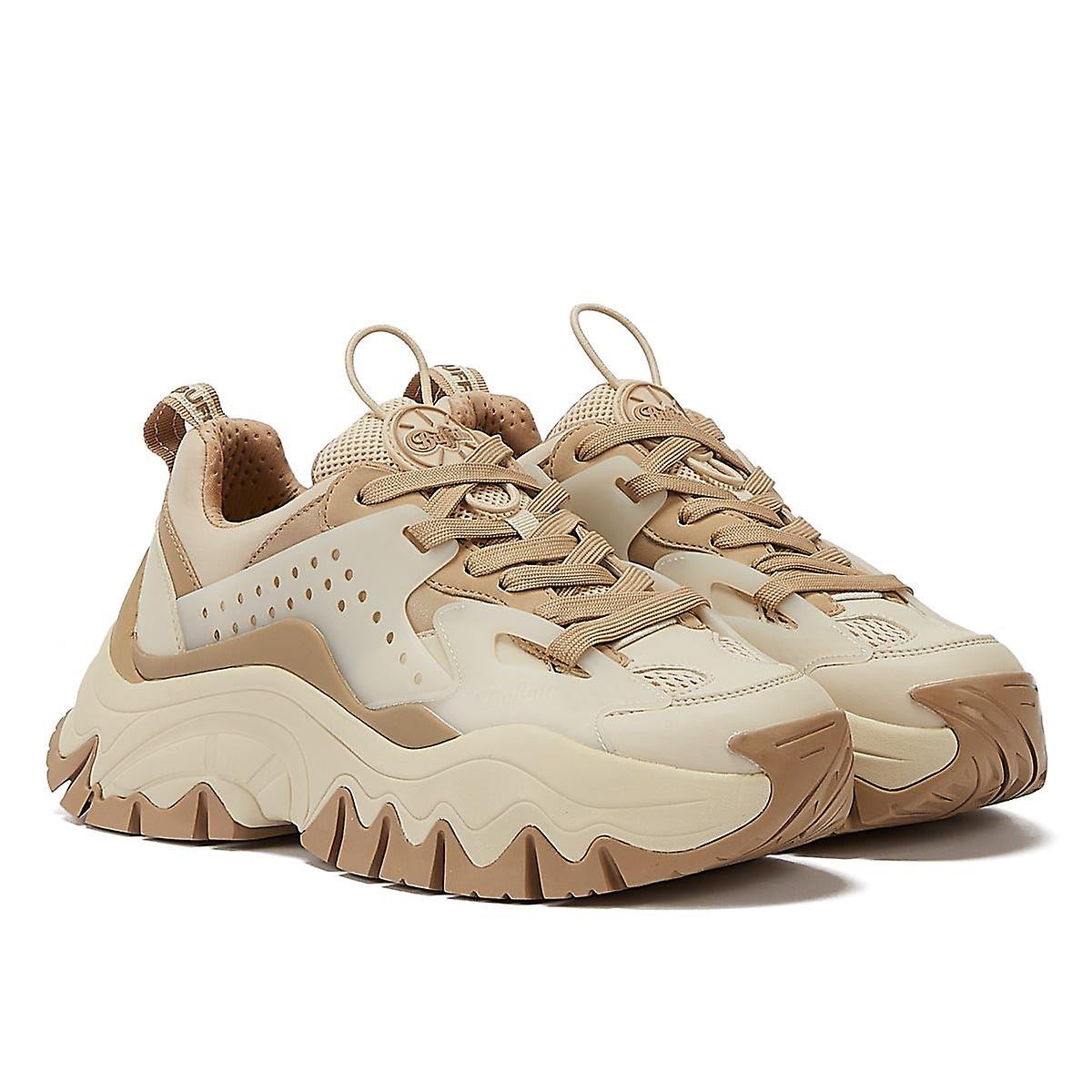 Buffalo Trail One Beige Womens Beige Leather Trainers