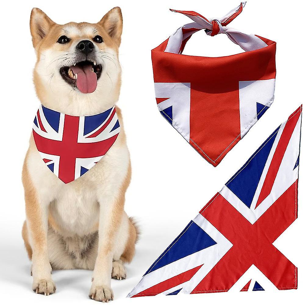Union Jack Flag Print Dog Bandana Drool Towel Pet Party Bandana, Puppy Reversible Triangle Scarf-e