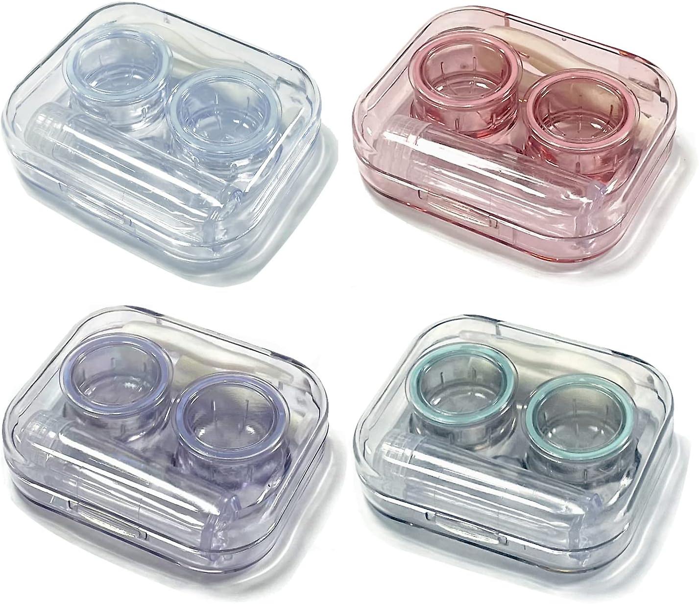 4 Pack Flip Top Clear Contact Lens Case Travel Kit, Cute Contact Case