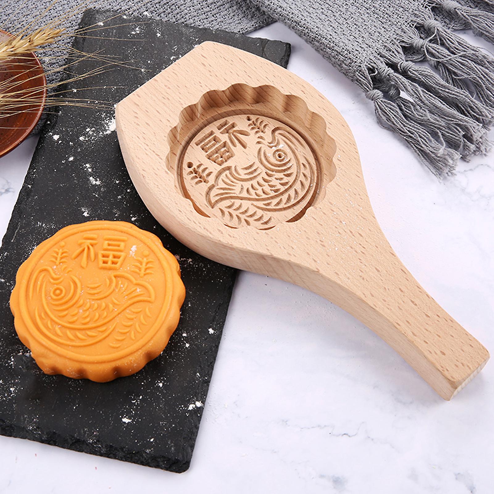 Træ bageform Mooncake Mold 3D Flower Design Mooncake Mold