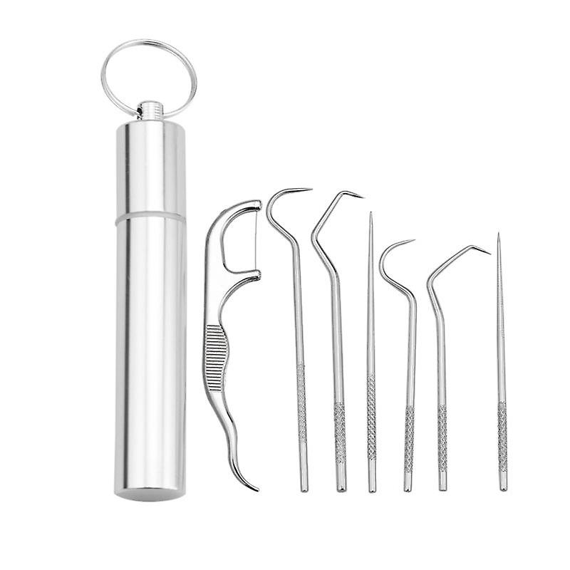 8pcs Portable Stainless Steel Metal Toothpick Bag Set Reusable With Holders