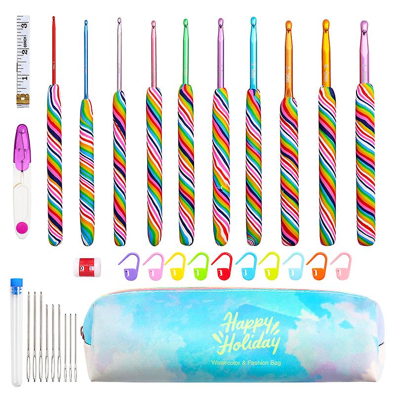 Colorful Crochet Hooks with Soft Handle Metal Knitting Tools Portable Knitting Accessories for