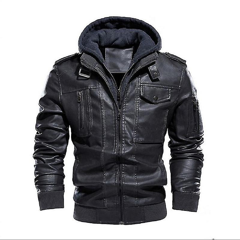 Warm Style Leather Jacket With Hood Eu Size Artificial Leather