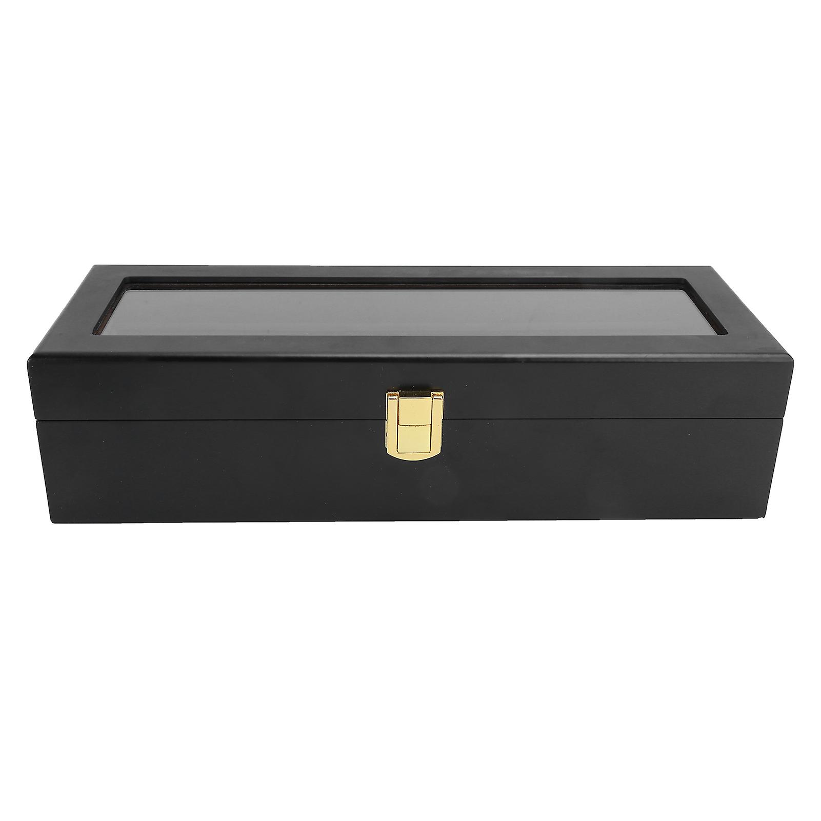 Six Grid Watch Box - Solid Wood Wristwatch Display Case and Jewelry Organizer in Black