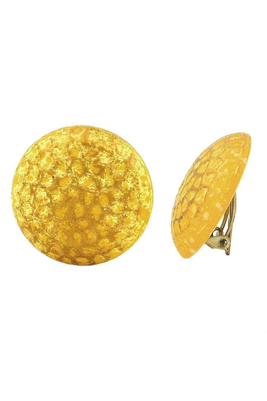 Clip-on Earring Round Yellow Chequer Patterned Matte 30mm - Gl06079