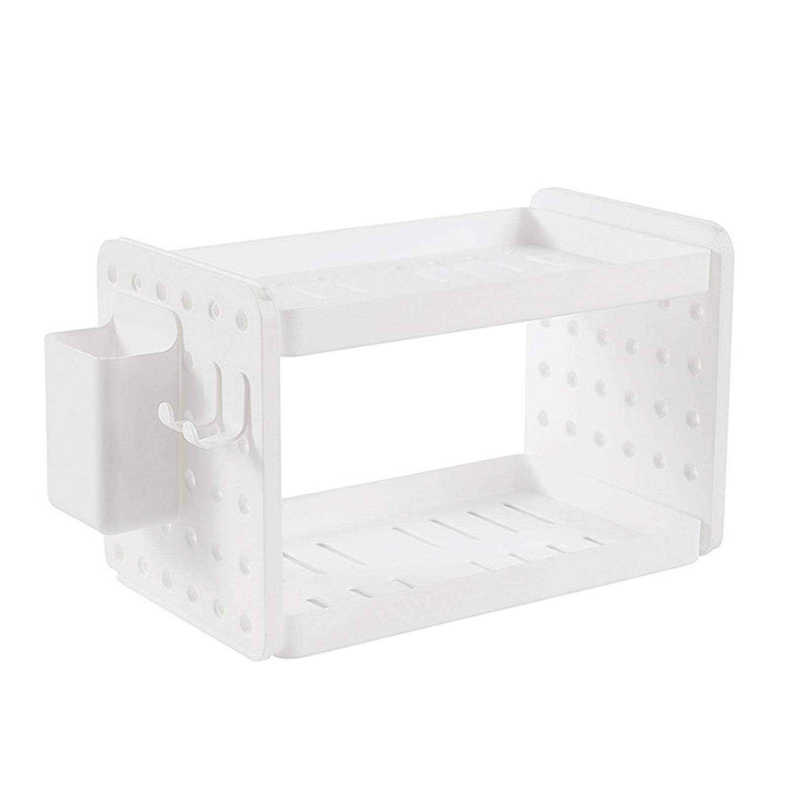 Double Layer Desktop Storage Rack Plastic Makeup Shelf Foldable Office Stationery Organizer