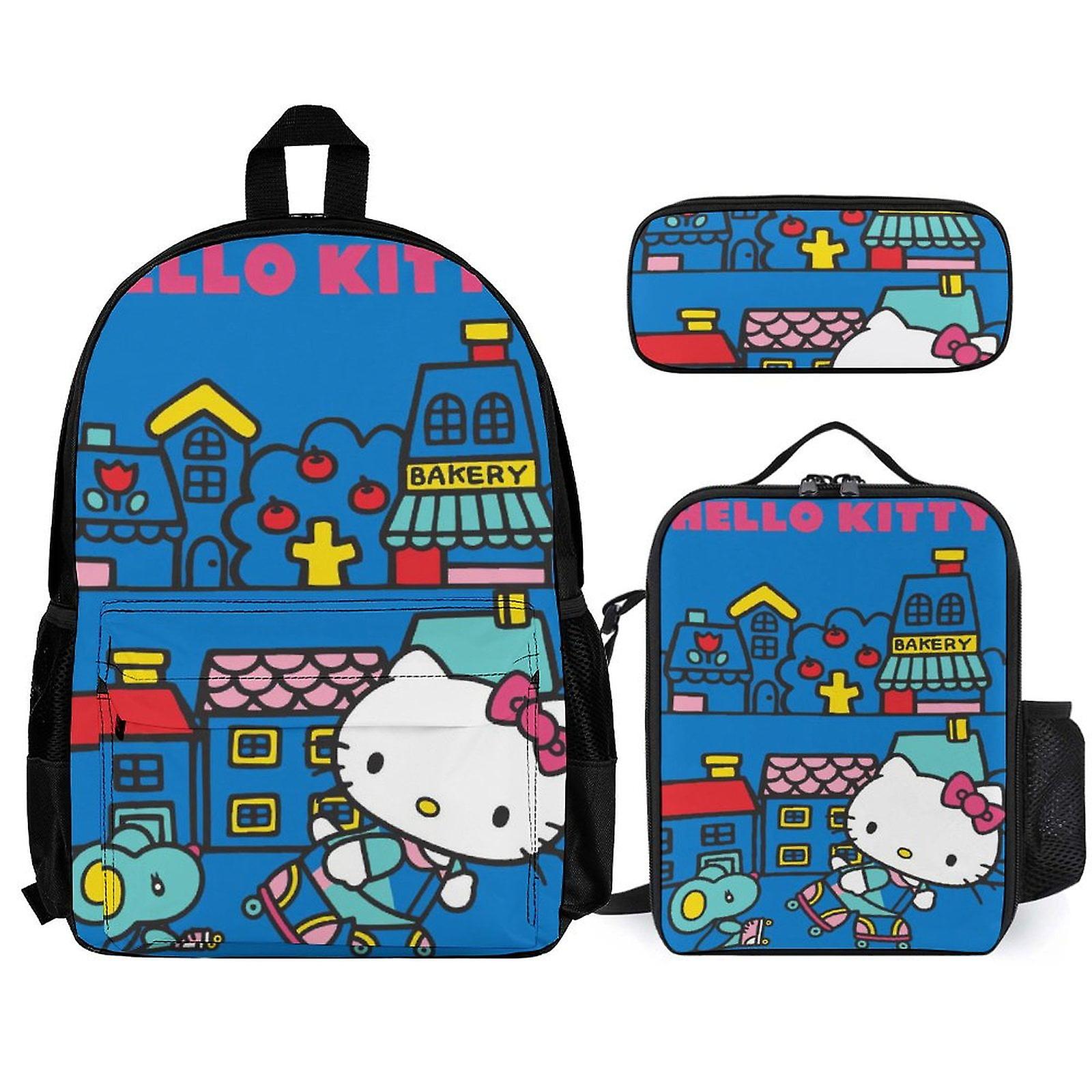 Hello Kitty Backpack Set, Backpack with Lunch Box And Pencil Case 3pcs Set