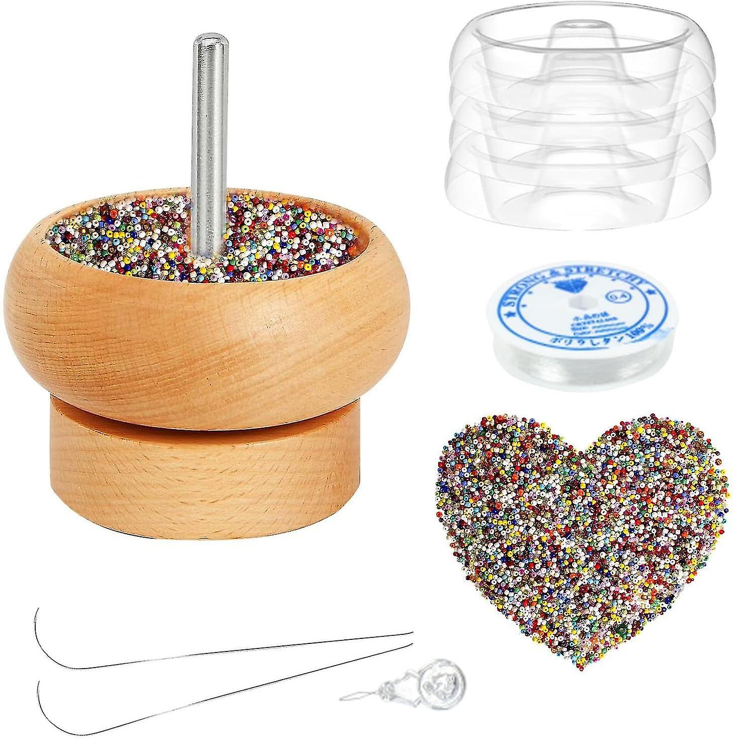 Wooden Bead Spinner for Jewelry Making | 4 Quick Change Bowls, 2 Large Eye Beading Needles | Waist Beads and Tools for DIY Jewelry Making