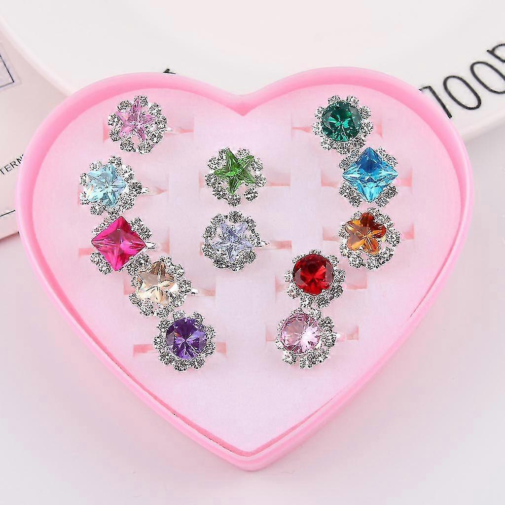 12 قطعة طقم خواتم للأطفال سبيكة فتاة خواتم ناعمة قابل للتعديل مجموعة صندوق الحب