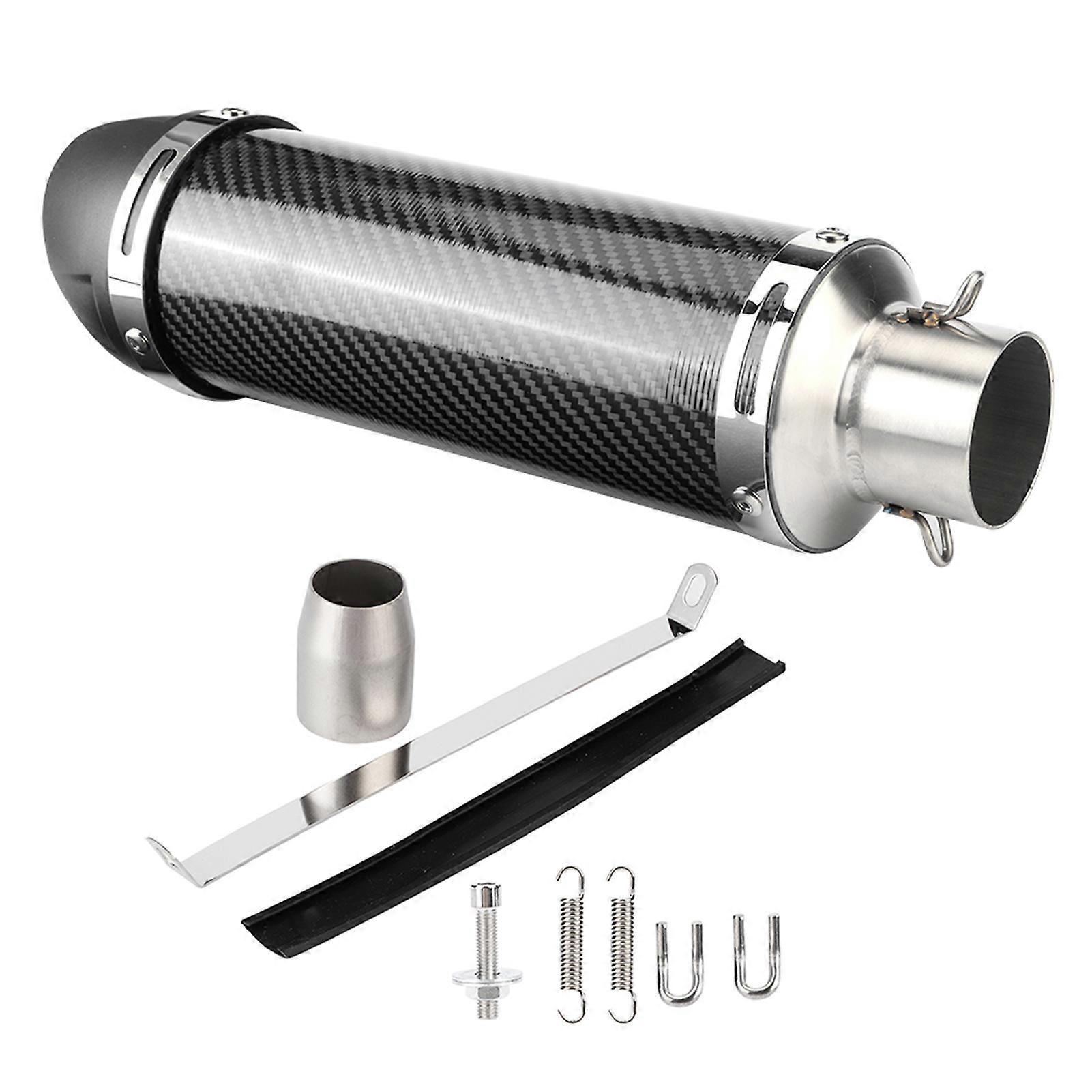 Universal 51mm Motorcycle Glossy Carbon Fiber Style Exhaust Pipe Modified Tailpipe with 38mm Adapter E2U811