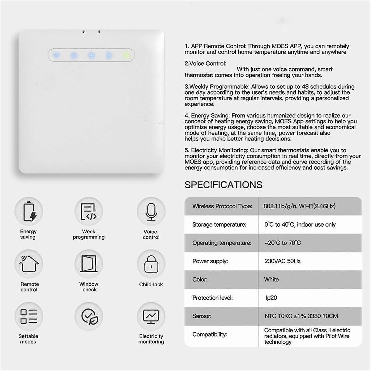 ZIGBEE Pilote Temperature Control Graffiti Smart Heater Thermostat APP Remote Timing for Energy Saving Heater