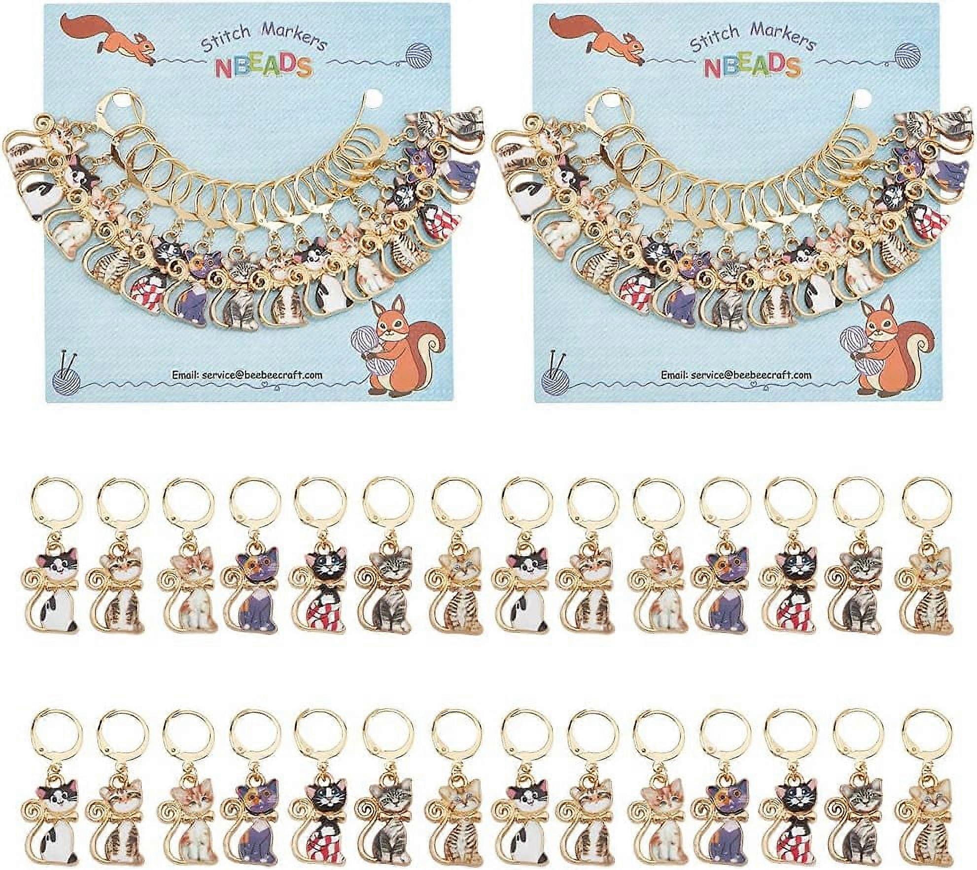 28 Pcs Cat Charm Stitch Markers 7 Styles Alloy Enamel Cute Cat Crochet Charms Removable Locking Stitch Marker with 304 Stainless Steel Clasp for Sewin