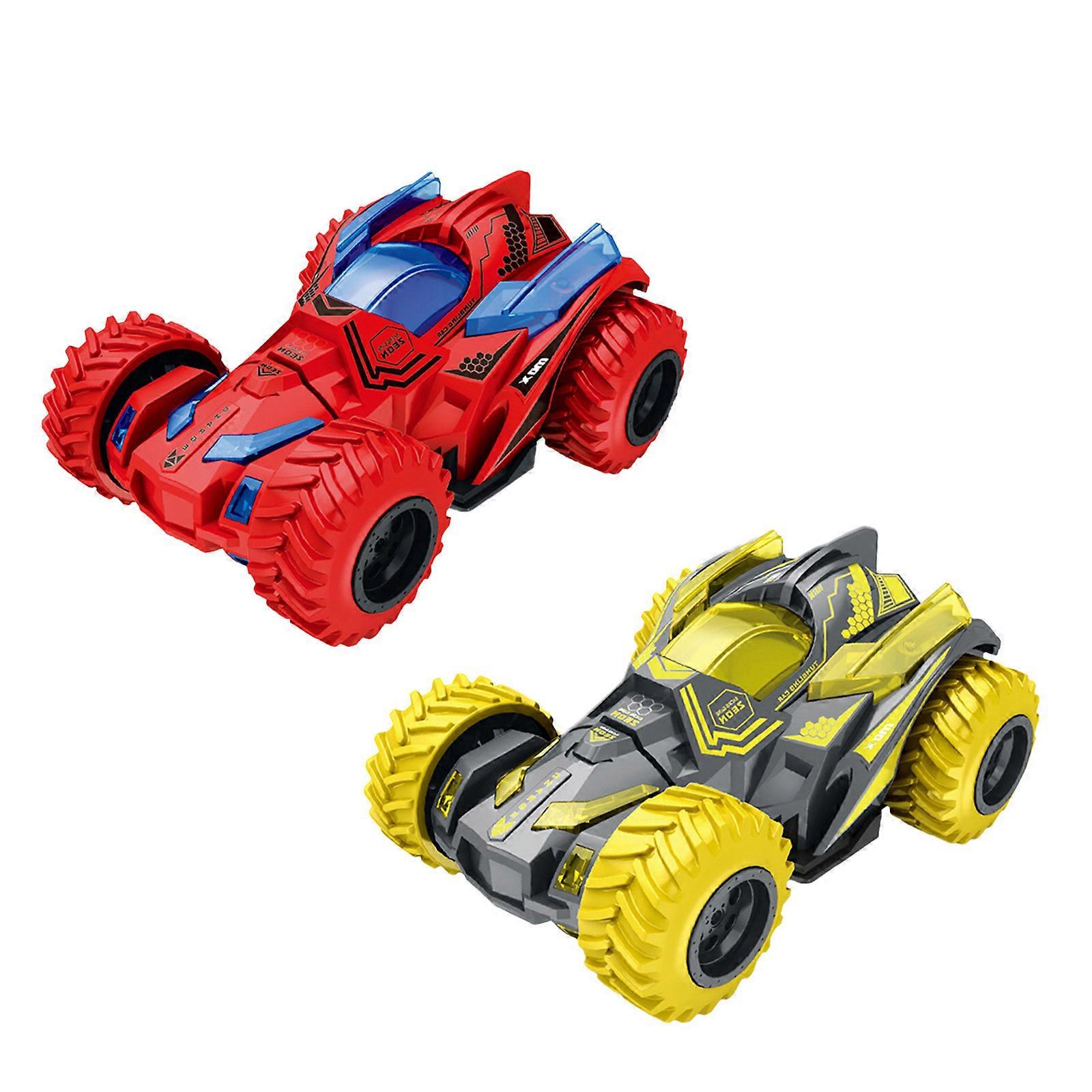 Hot Toy Vehicles Sett Modellbilsett 2 stk Barnas Firehjulsdrift Terrengkjøretøy Stunt Spinning Tipping Car Leketøyfor småbarn, 1268
