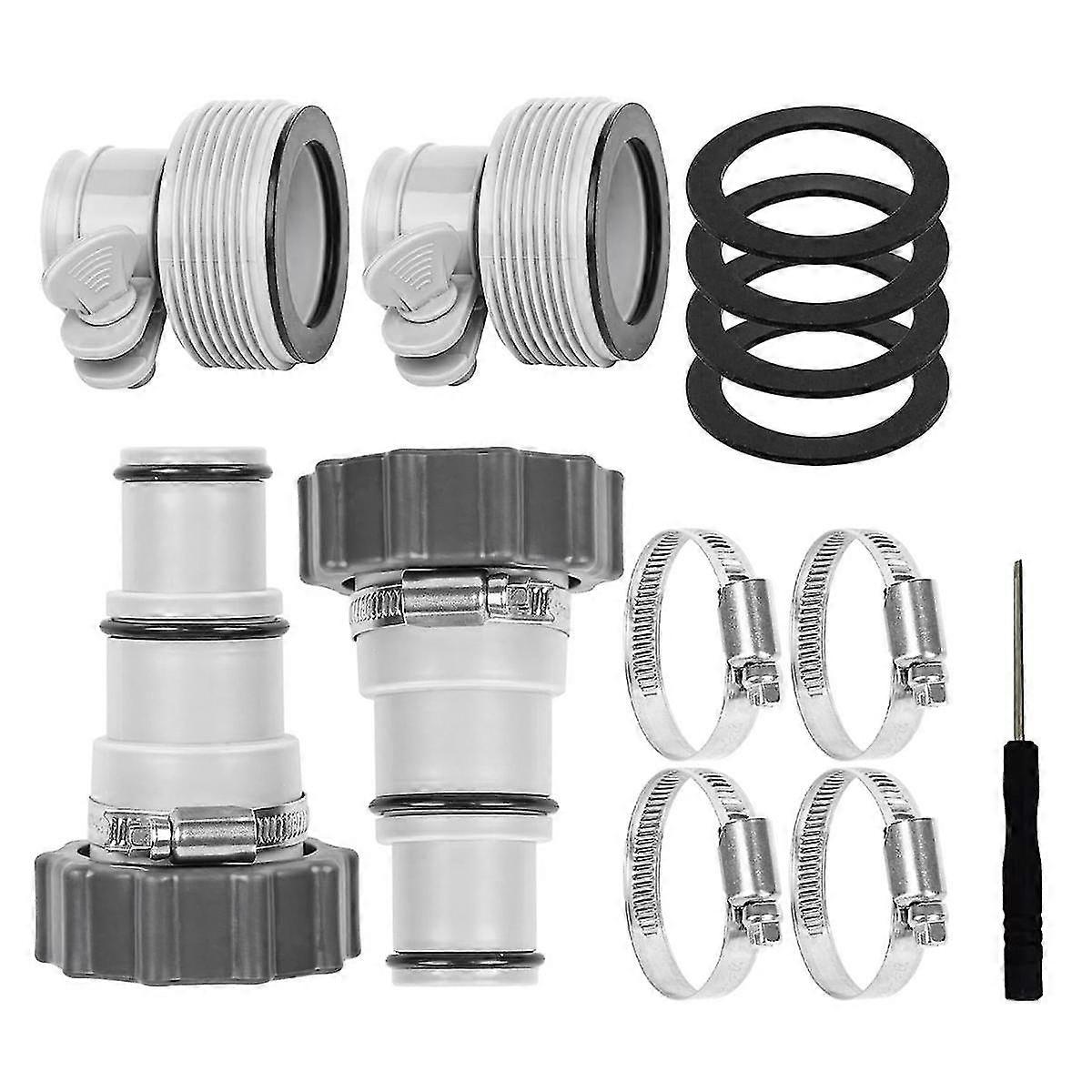 Pool Hose Adapter with Clamp Washer 2 Types Conversion Connector Replacement Pool Hose Adapter for Threaded