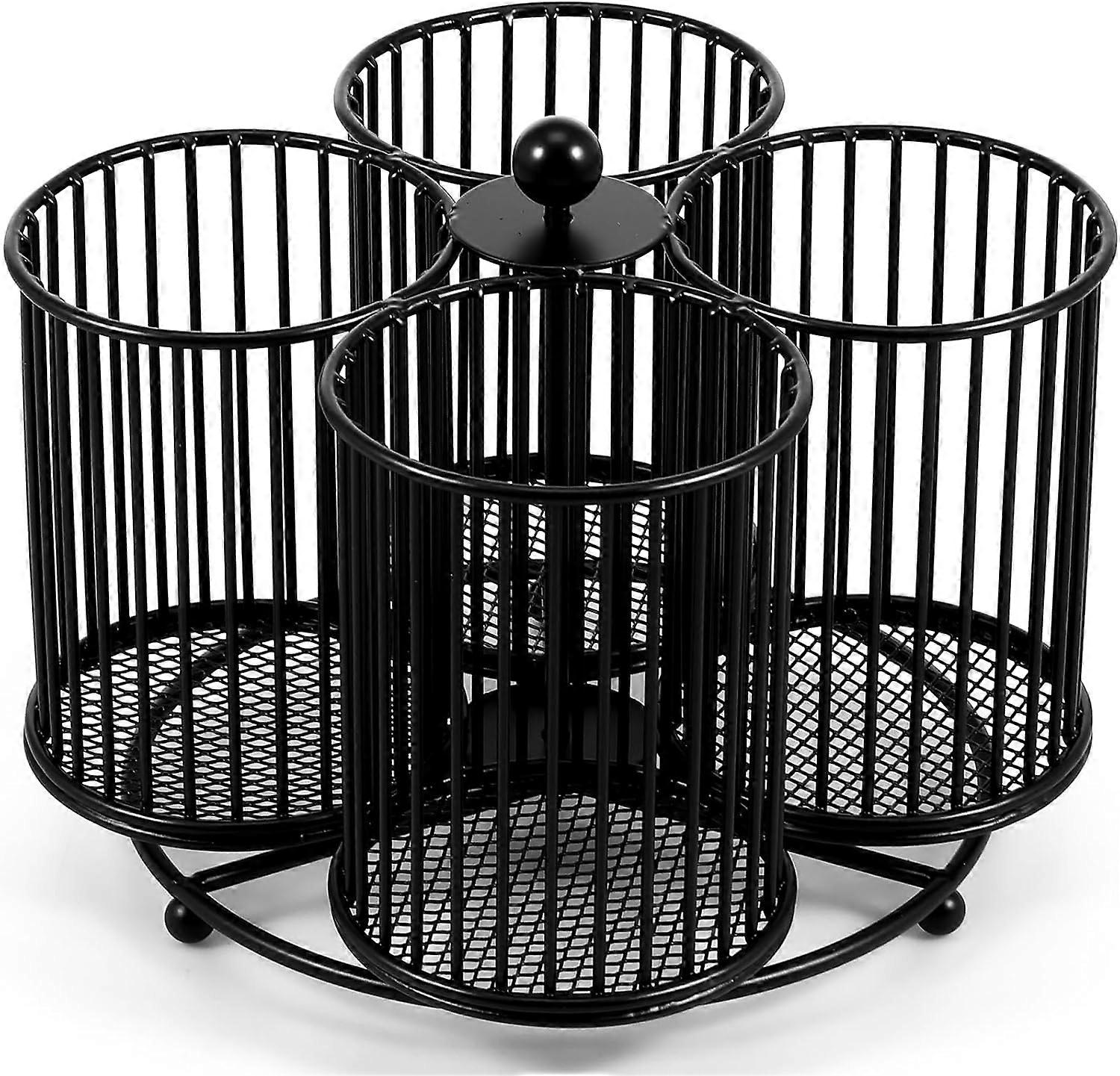 Metal Utensil Caddy 360 Degree Rotating Cutlery Holder 4 Compartment Flatware Storage Basket Multipurpose Countertop Silverware Organizer