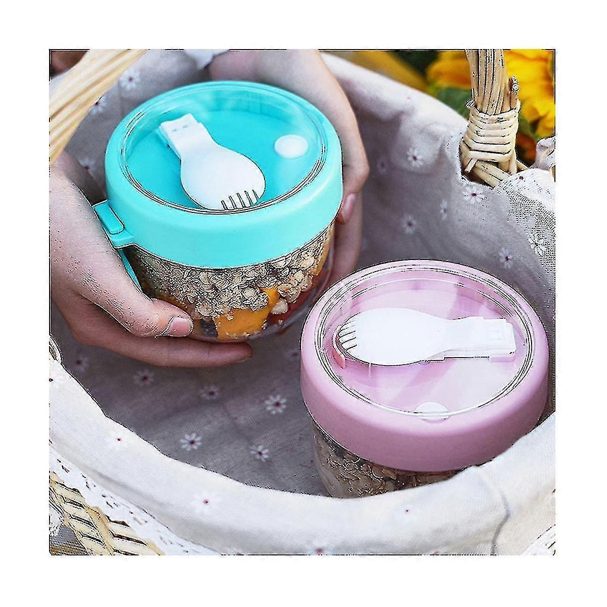 KINCJON Overnight Oat Containers With Lid And Spoons 2pcs, 20oz Portable Plastic Yogurt Jars,leak-proof