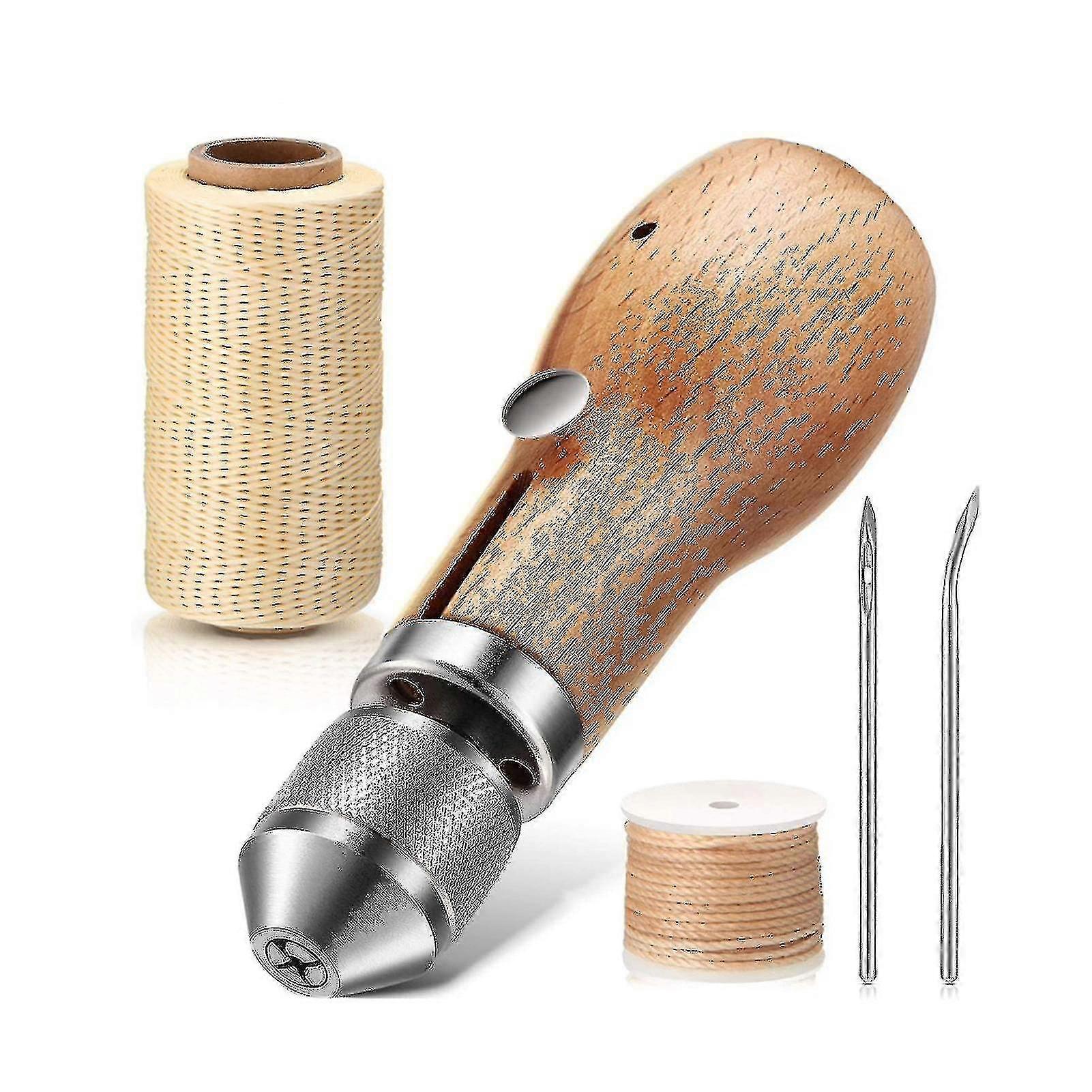 Leather Sewing Kit With 2 Needles Manual Stitcher With Wooden Awl Needle Tool