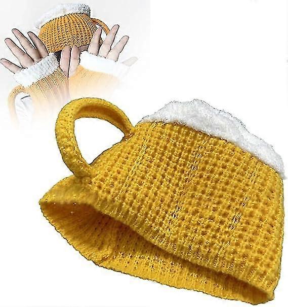 Rolig 3D-ölmugg stickad handske present söta handgjorda stickade höstvinterhandskar retro virkade handskar, ölmuggsstrumpor