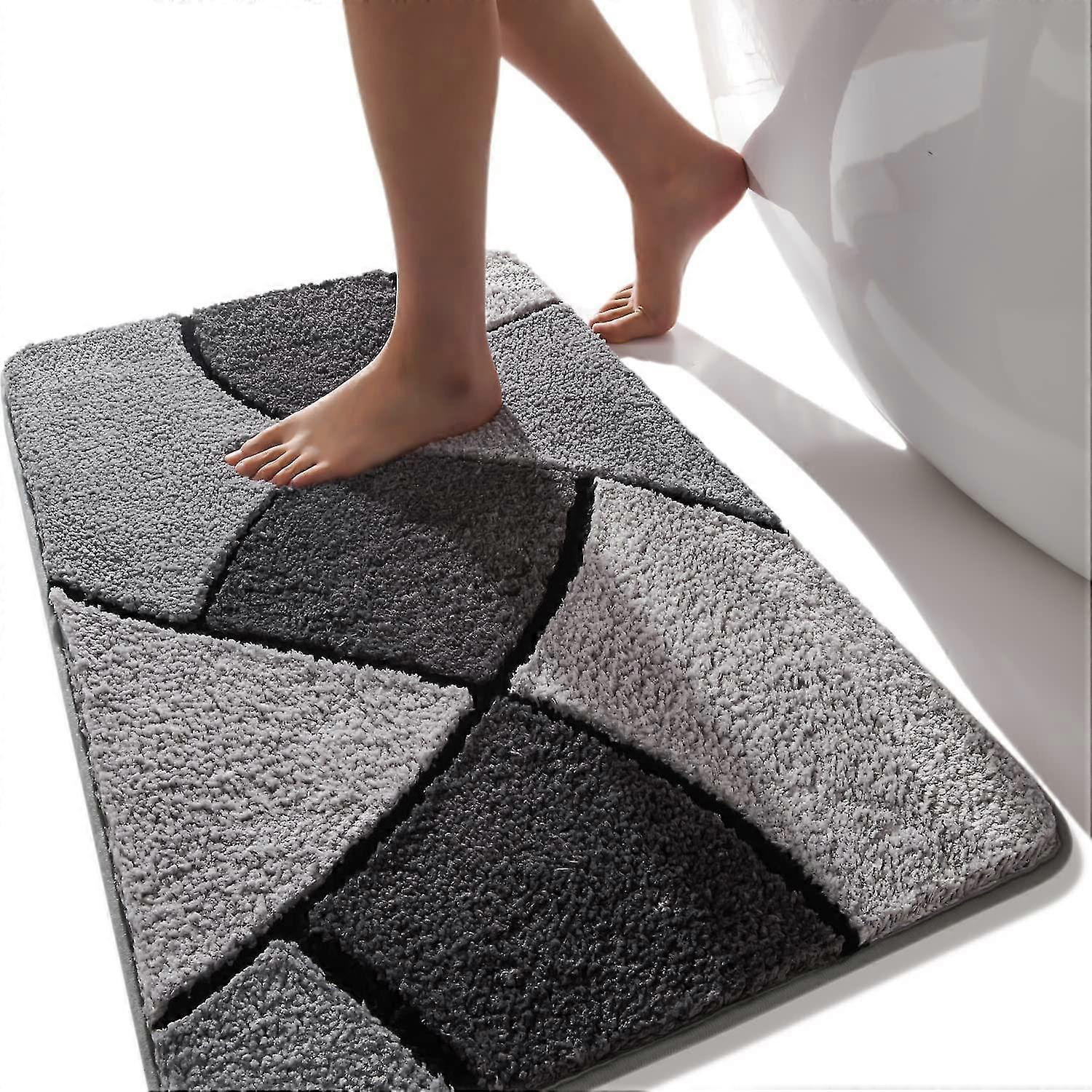 Grå badrumsmattor Halkfritt badkar Matta Grå rutig dekor Mikrofiber Golvmatta Super absorberande tjock plysch badmatta Maskin tvättbara badmattor för T