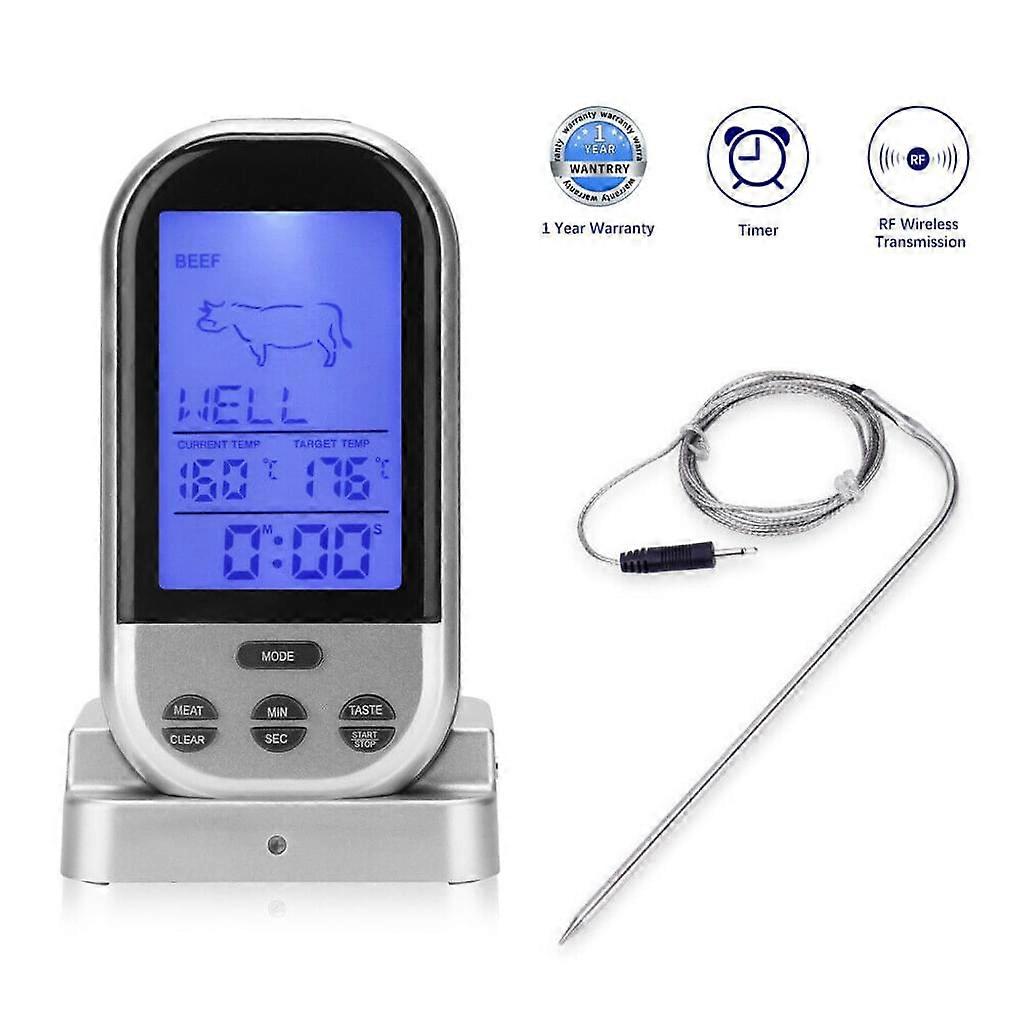 Kødtermometer trådløst stege-/grilltermometer, eksternt XXL-display, 8 ty