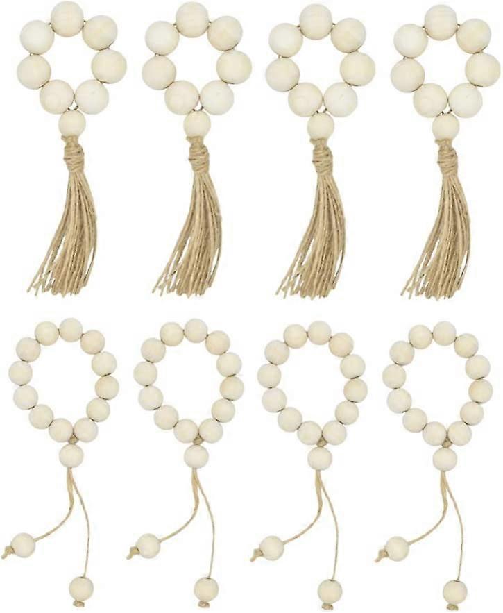 Træperle Garland Farmhouse Rustik træperler med kvaster til boligindretning (8pc