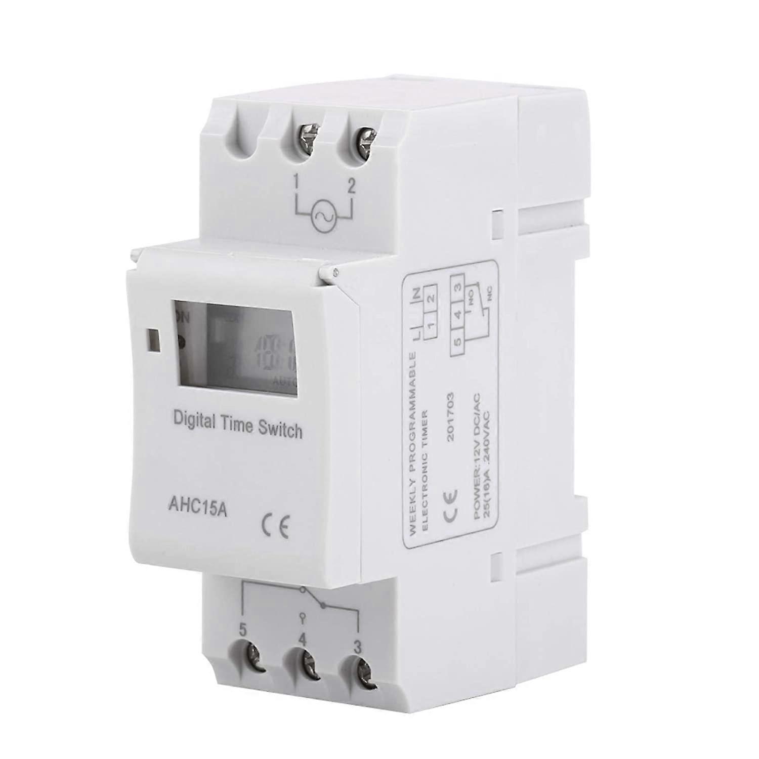 AHC 15A DIN Rail Digital Programmable Timer Switch LCD Display Programmable Electronic Relay(12V)