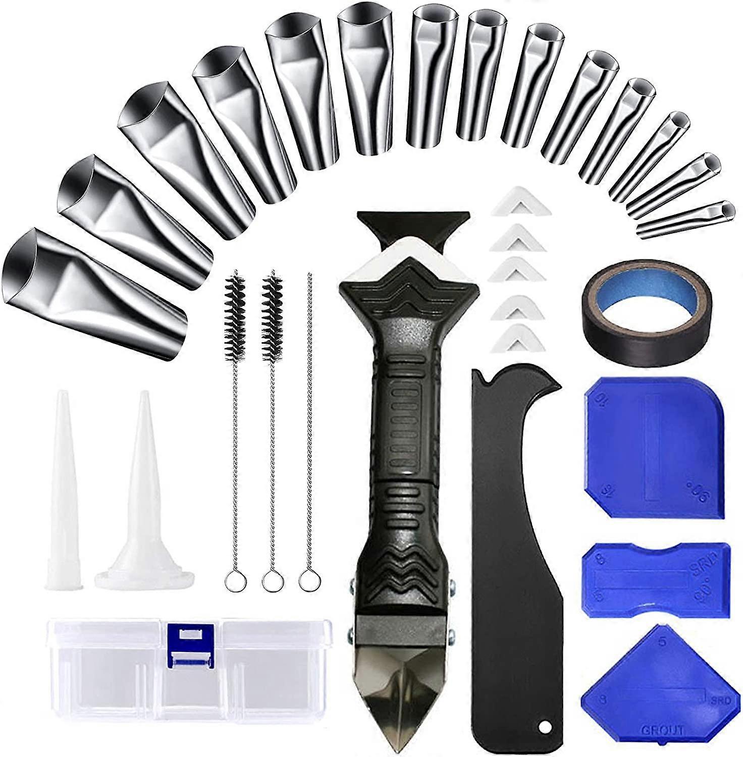 Silicone Joint Straightener, 31Pcs Suit, Caulking Glass Glue Corner Scraper, Silicone Sealant Finishing Tool Grout Scraper, Silicone Caulk Nozzle Tool