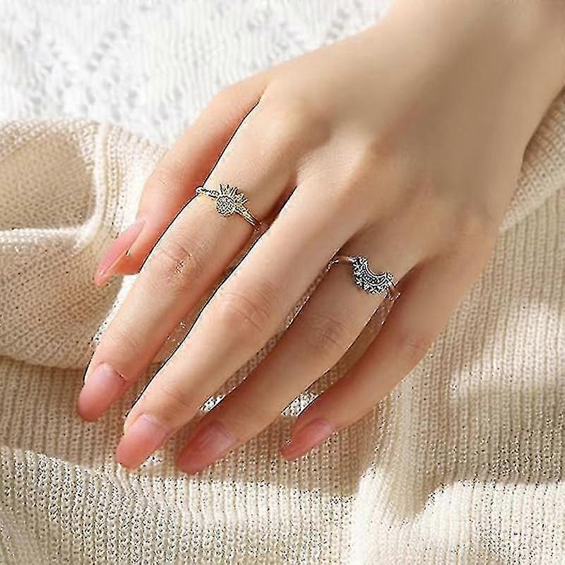 Sol og måne Ring Set, Sparkling Sun Moon Ring For kvinner