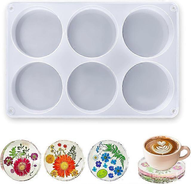 Coaster Resin Molds Silicone, Large 6 Cavity Round Silicone Molds for Epoxy Resin, Cups Mats, DIY Craft
