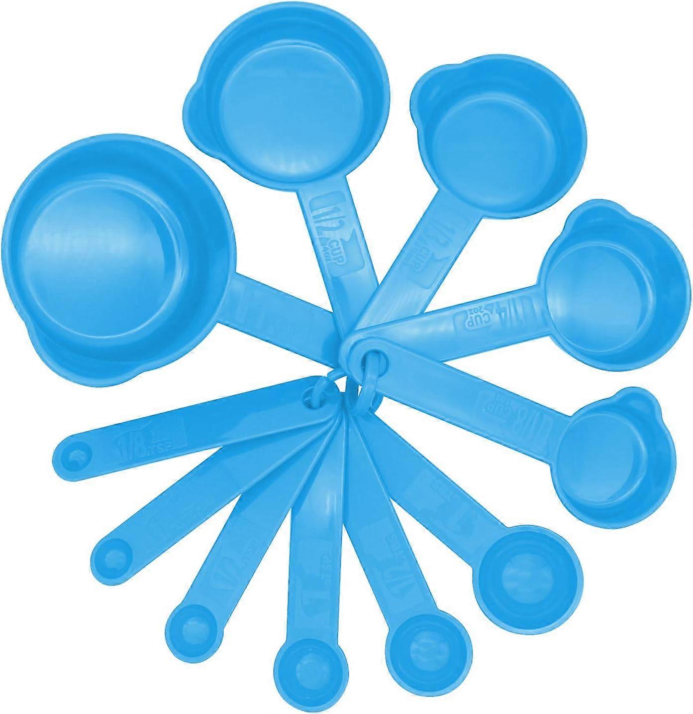 Kitchen Baking Plastic Measuring Spoon &Cups Set for Dry or Liquid (11 pcs, Blue)
