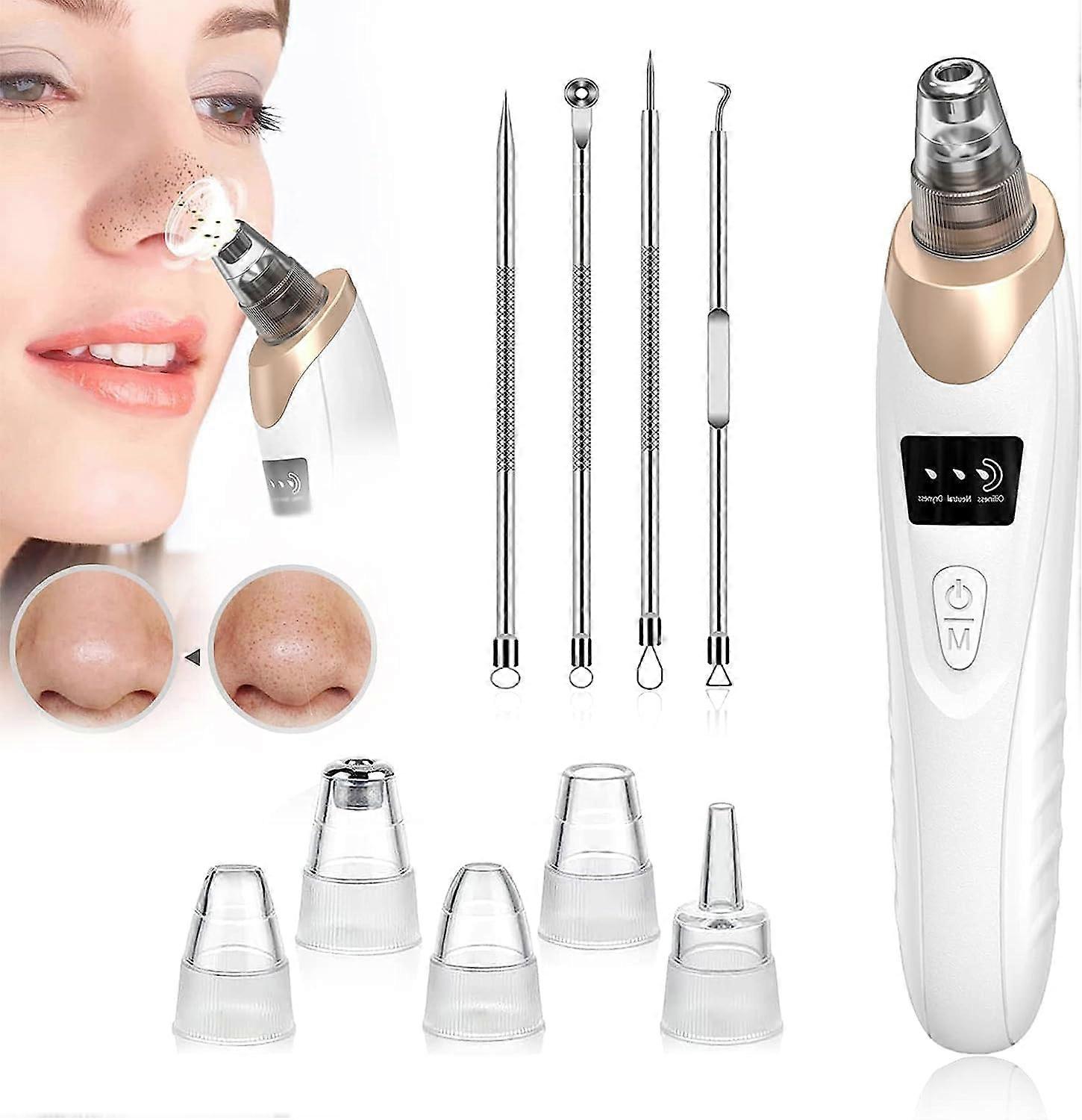 Blackhead Remover Vacuum, Improved Facial Electric Blackhead Extractor Tool, USB Charge, LED Display, Pore Cleaner, 3 Suction Power, 5 Probes for Men 