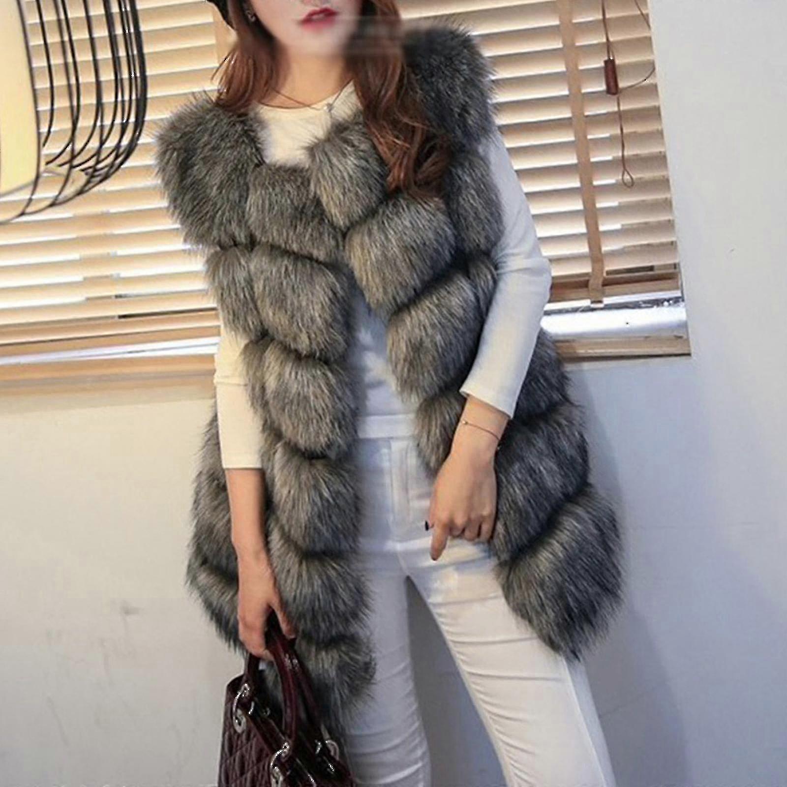 المرأة فو فرو صدرية جيليت الجسم دفئا بلا أكمام سترة Coat_y-XinHan