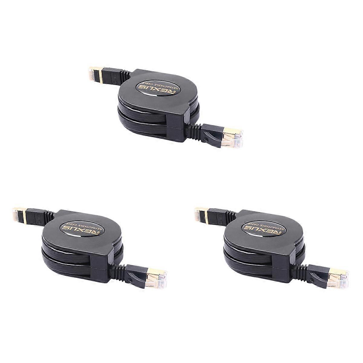 3X REXLIS 5FT Cat7 RJ45 LAN Cable Adjustable Retractable Ethernet Cable Flat Internet Network Cable