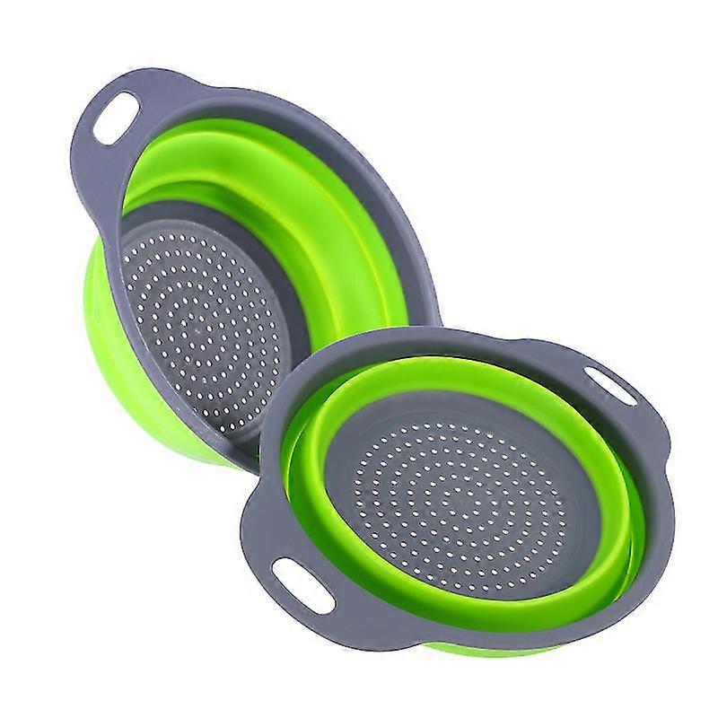 2pcs multi-functional silicone folding fruit vegetable washing basket collapsible colander kitchen tool (green  grey)